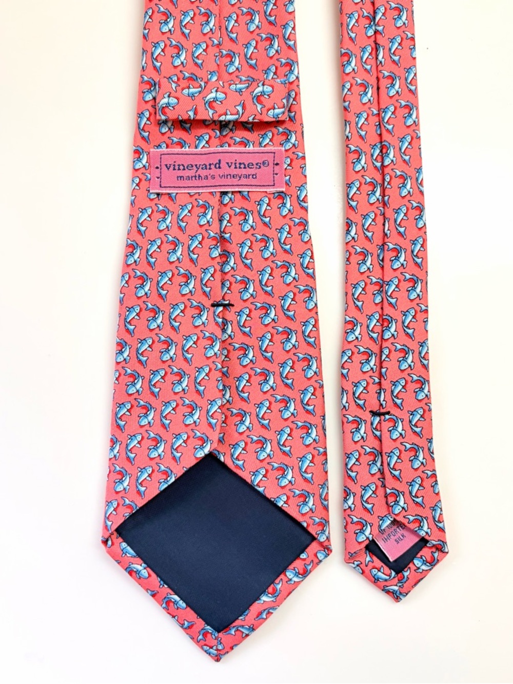 Boys Vineyard Vines Tie Trout Fish 100% Silk Preppy Tie USA Made Salmon Pink - Picture 3 of 5